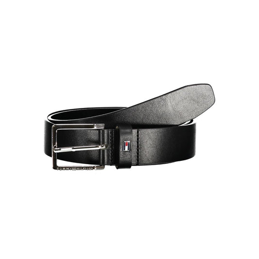 Elegant Black Leather Belt with Metal Buckle