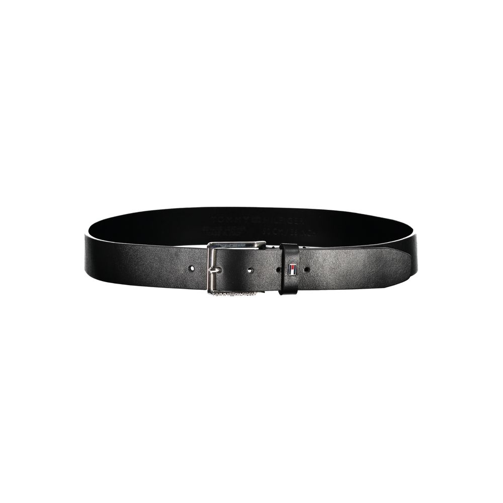 Elegant Black Leather Belt with Metal Buckle