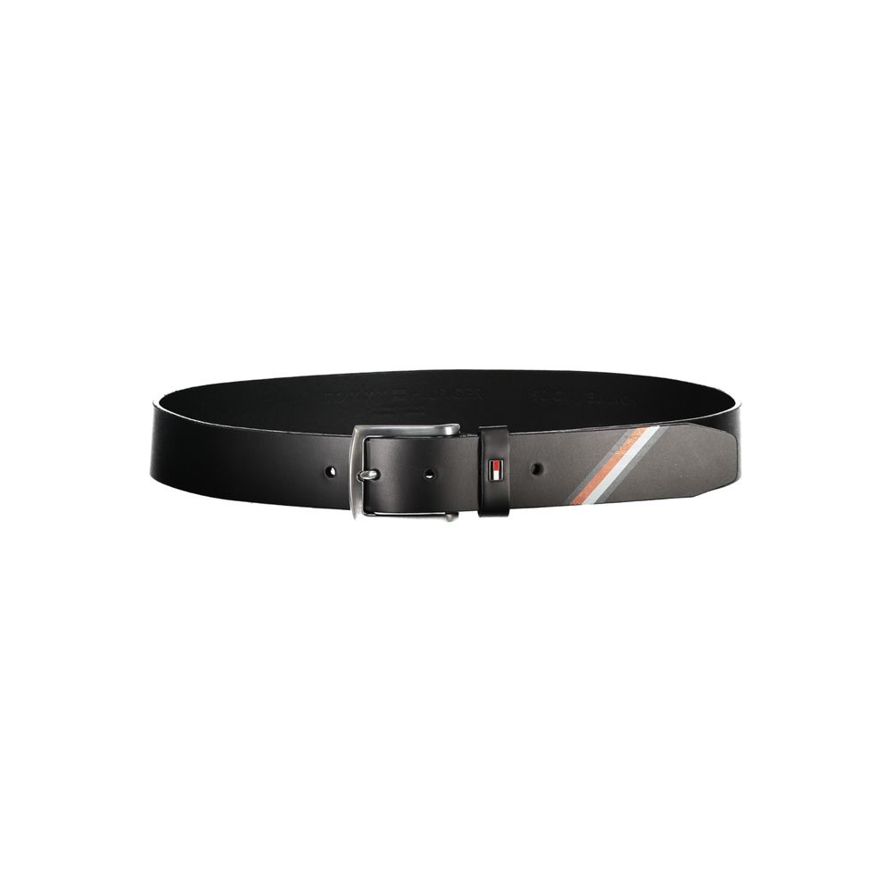 Elegant Black Leather Belt with Metal Buckle