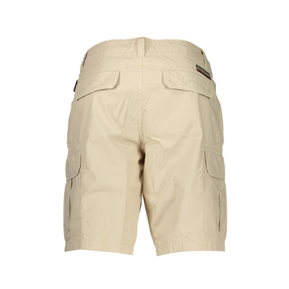 Beige Embroidered Bermuda Shorts with Pockets