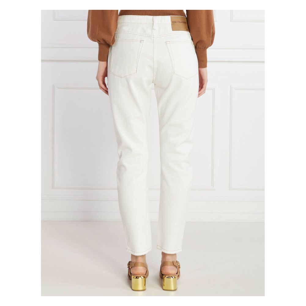 Chic White Distressed Cotton Trousers