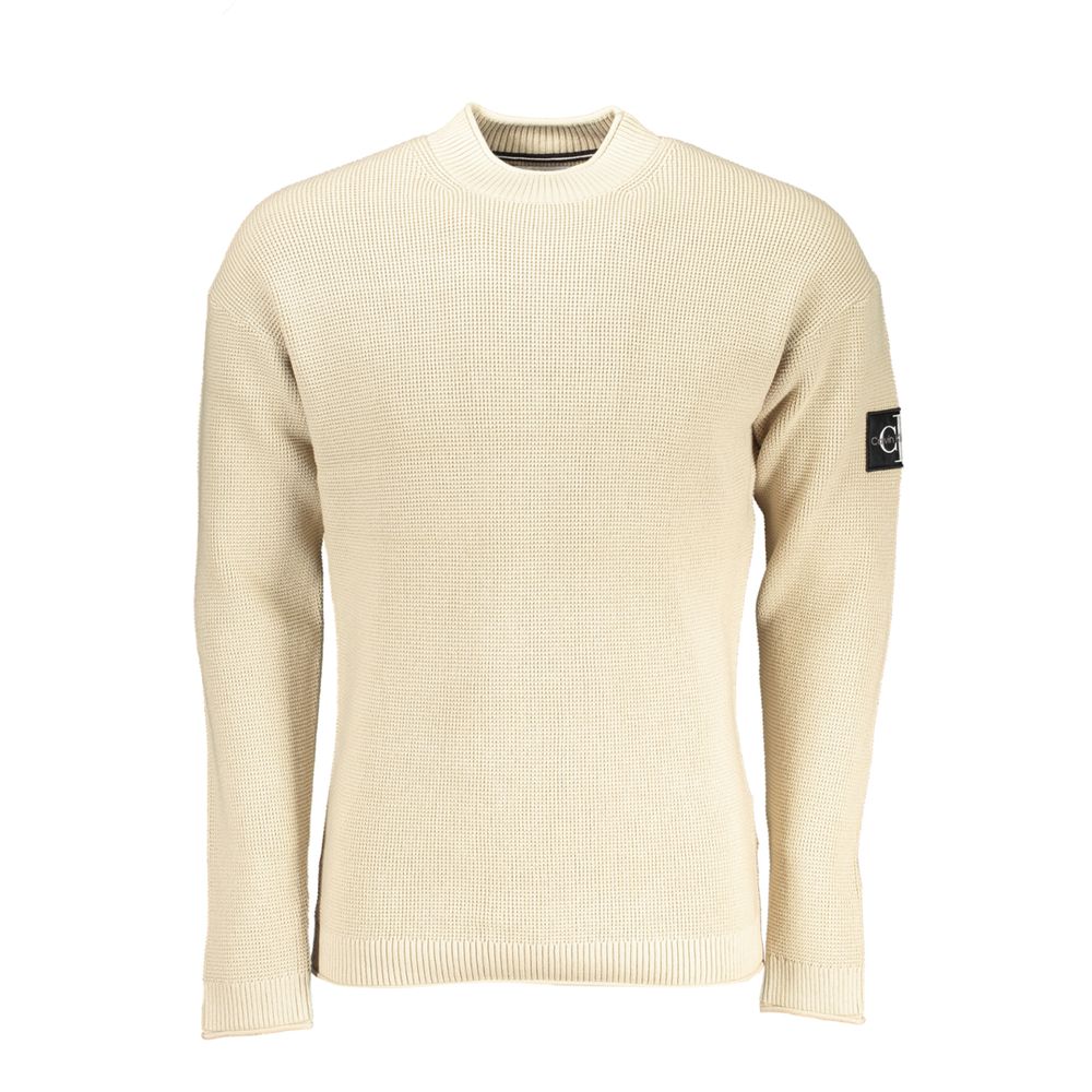 Beige Crew Neck Cotton Blend Sweater