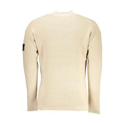 Beige Crew Neck Cotton Blend Sweater