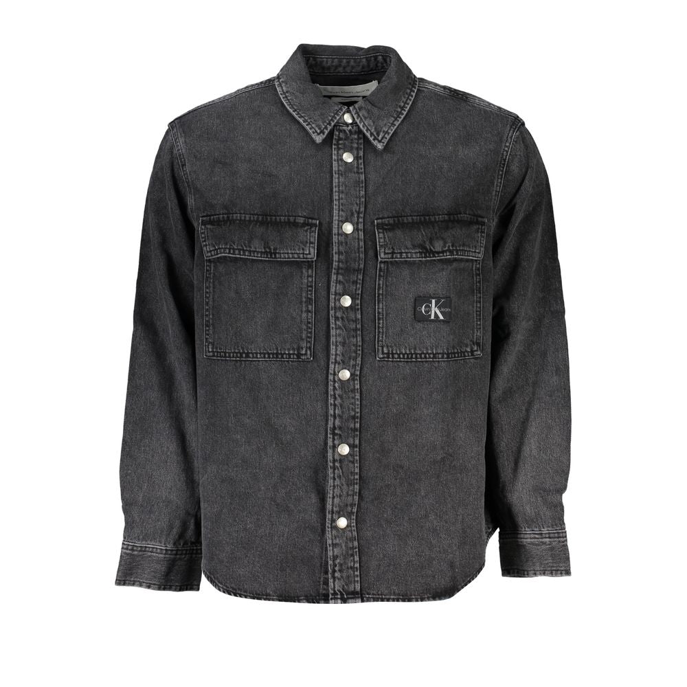 Elegant Black Denim Shirt with Sophisticated Details