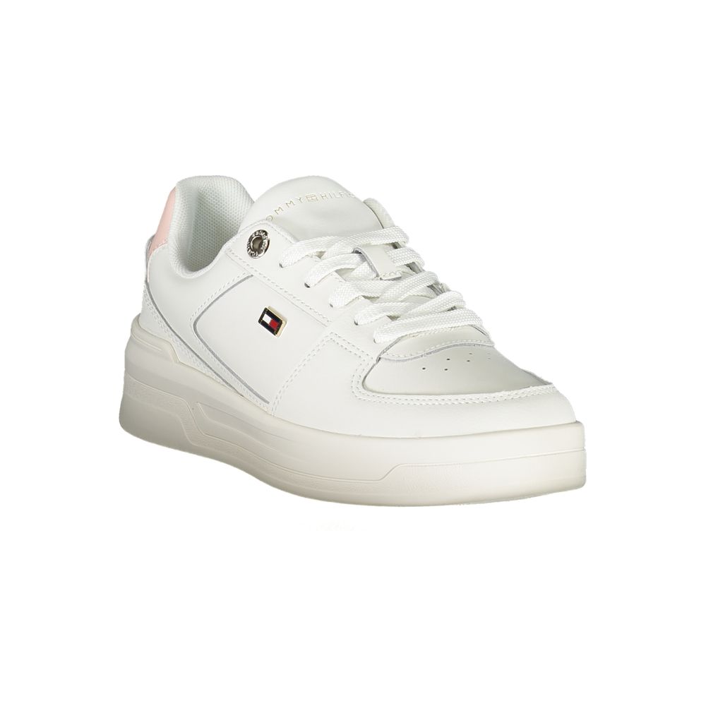 Elegant White Lace-Up Sneakers with Contrast Detail