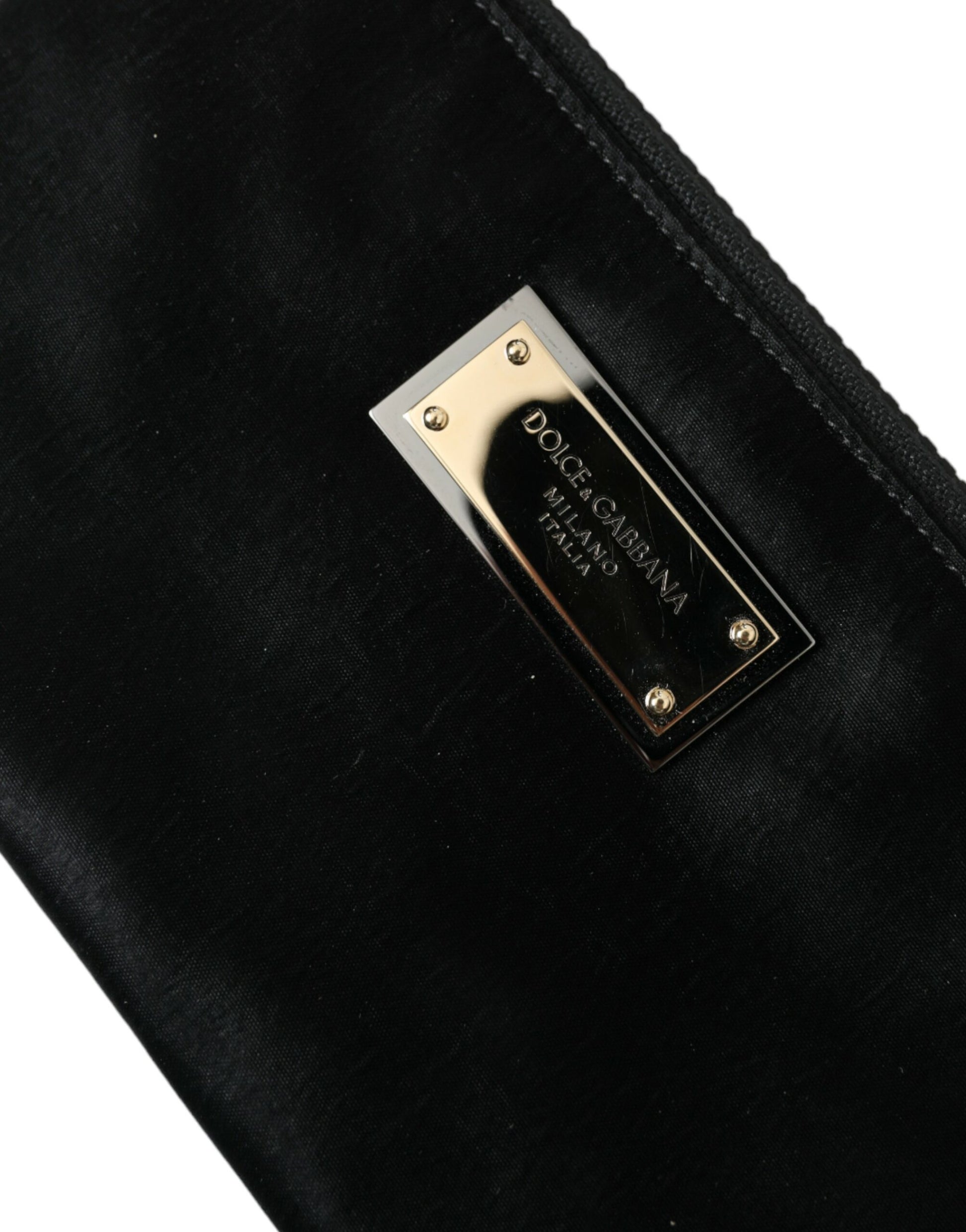 Sleek Designer Nylon-Leather Pouch in Black