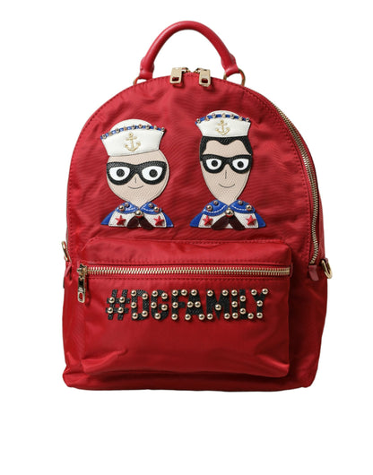 Embellished Red Backpack with Gold Detailing