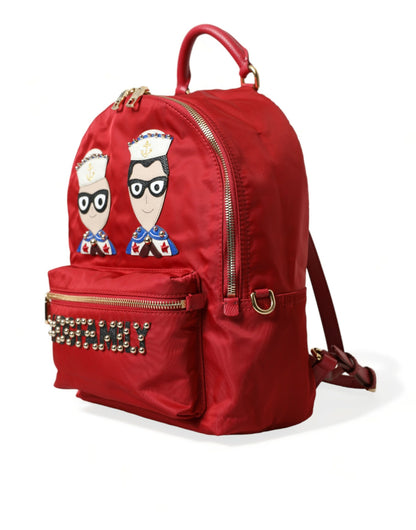 Embellished Red Backpack with Gold Detailing