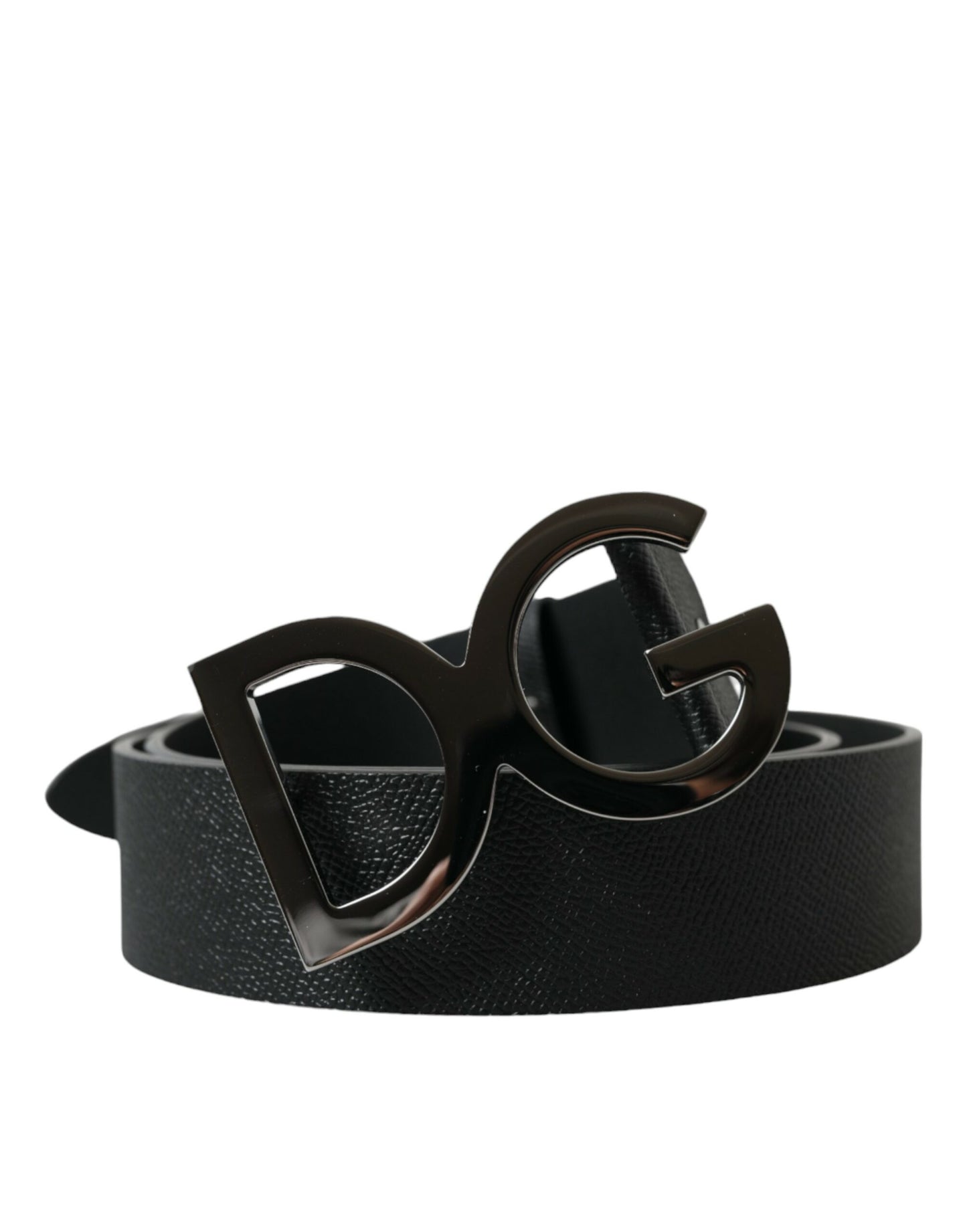 Elegant Black Leather Belt with Metal Buckle