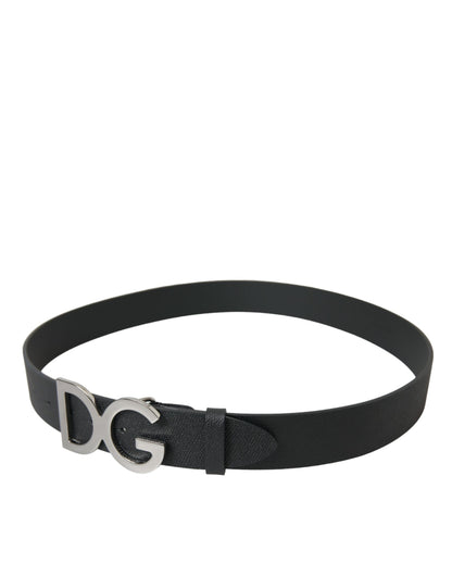 Elegant Black Leather Belt with Metal Buckle