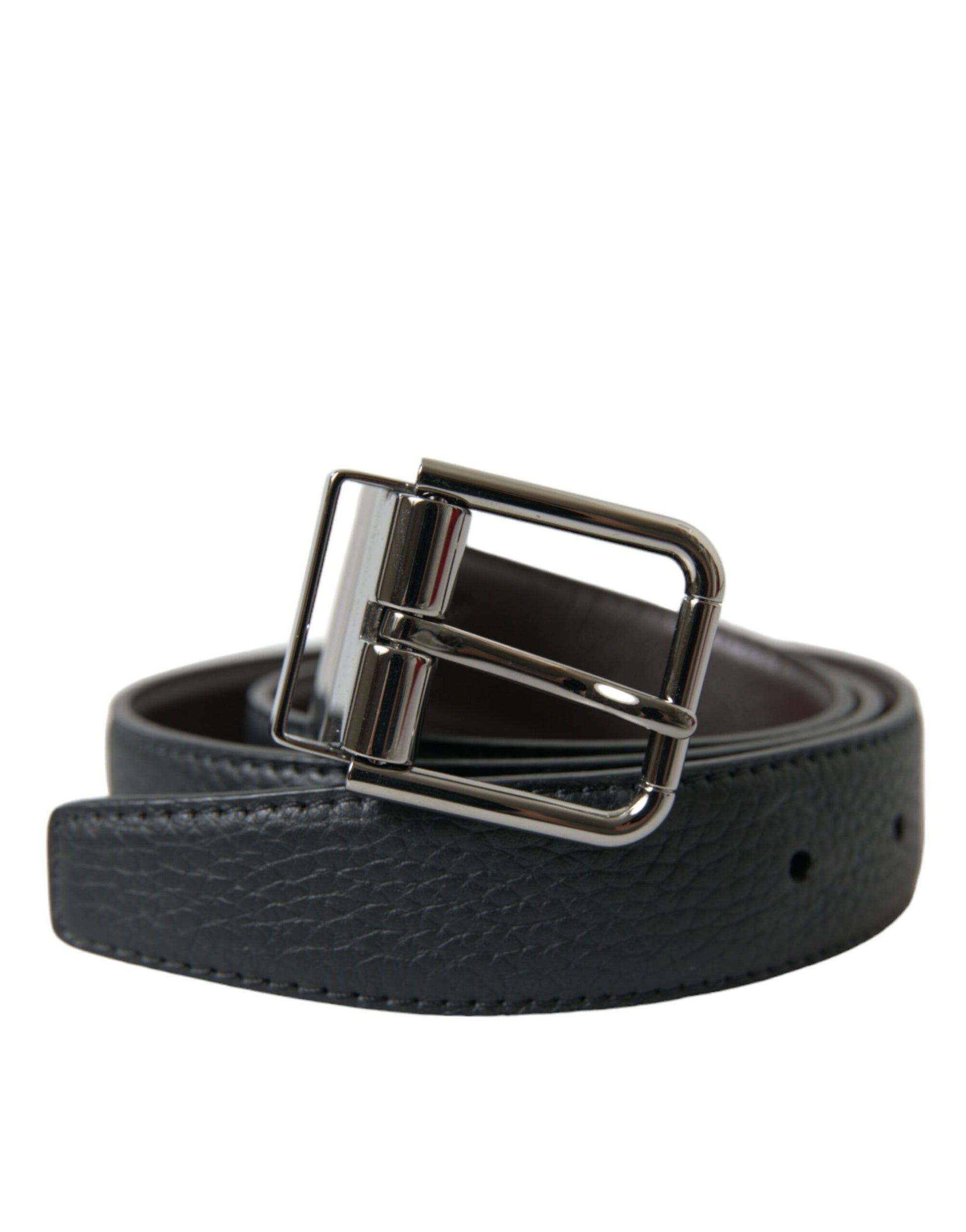 Elegant Black Leather Belt with Metal Buckle