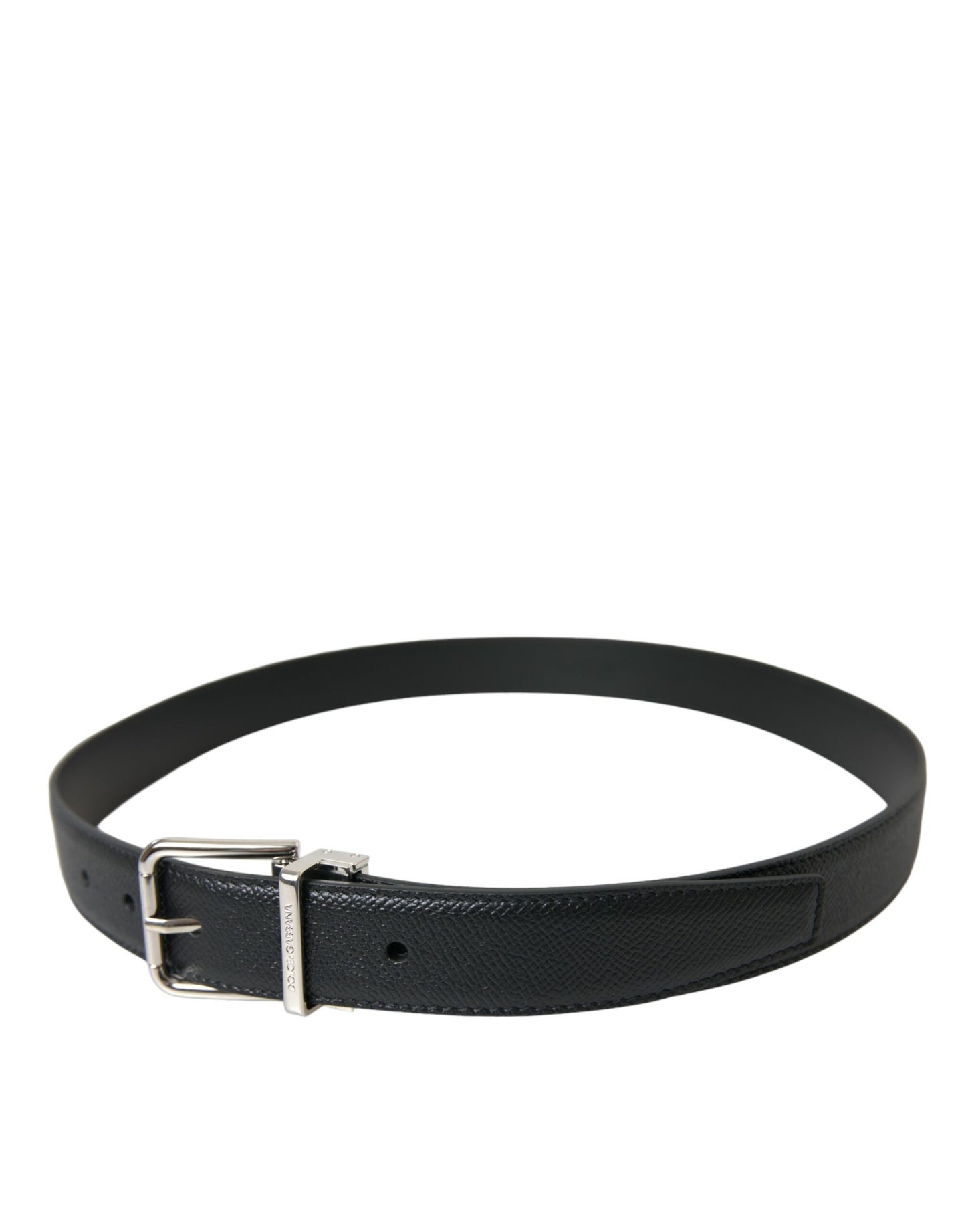 Sleek Black Calf Leather Belt with Metal Buckle