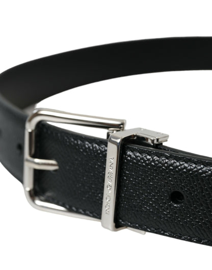 Sleek Black Calf Leather Belt with Metal Buckle