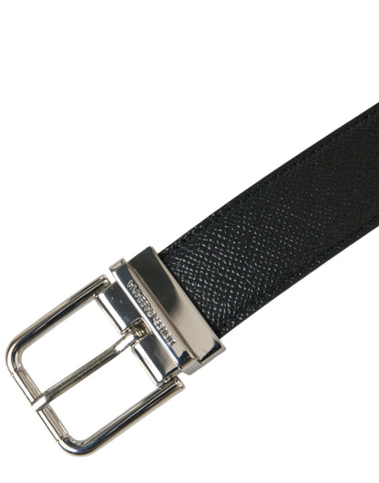 Sleek Black Calf Leather Belt with Metal Buckle