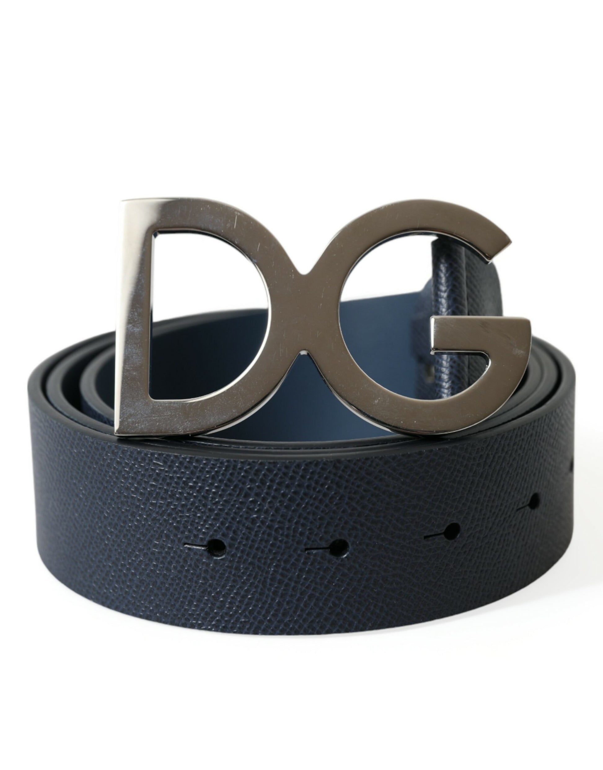 Elegant Blue Leather Belt with Metal Buckle