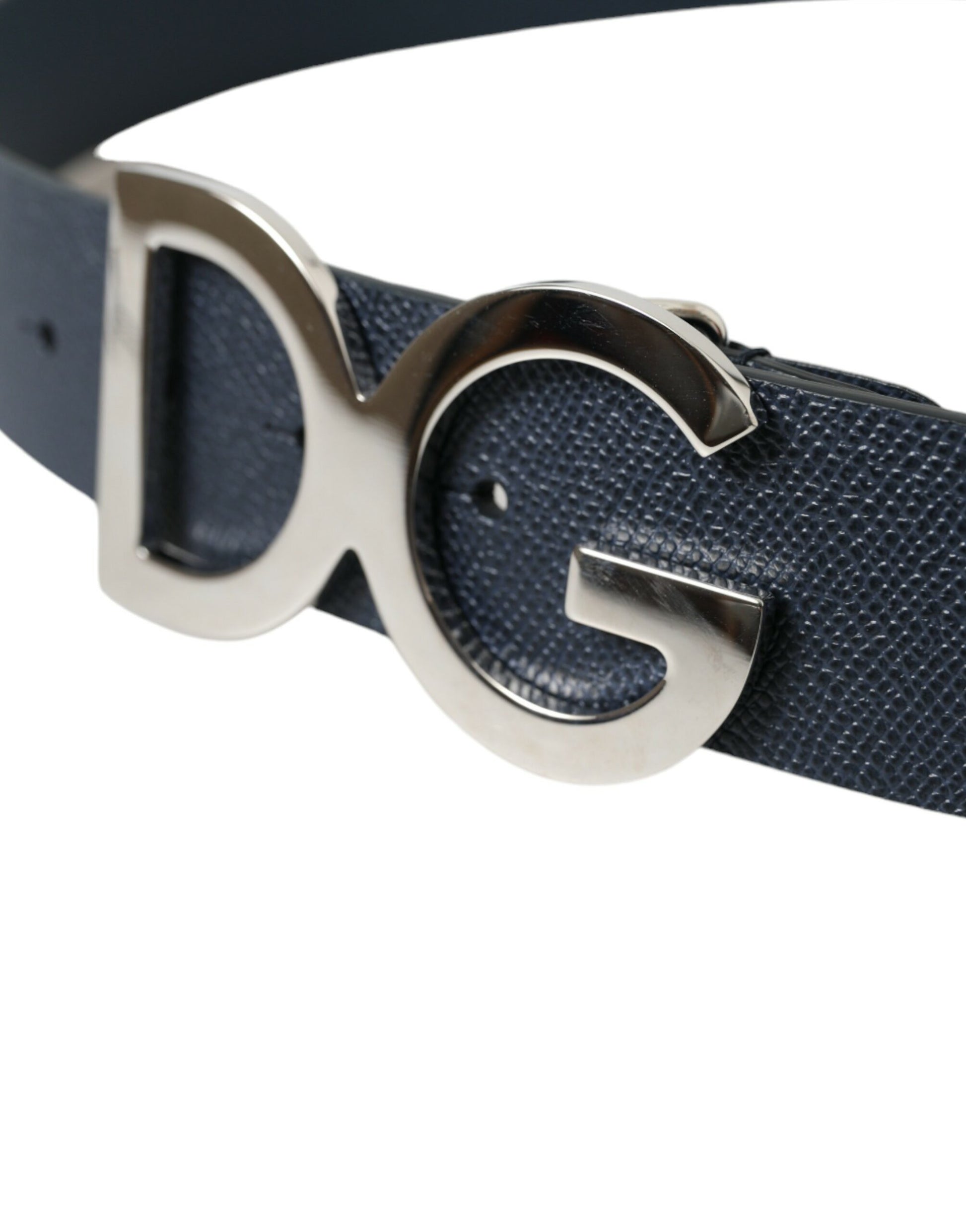 Elegant Blue Leather Belt with Metal Buckle