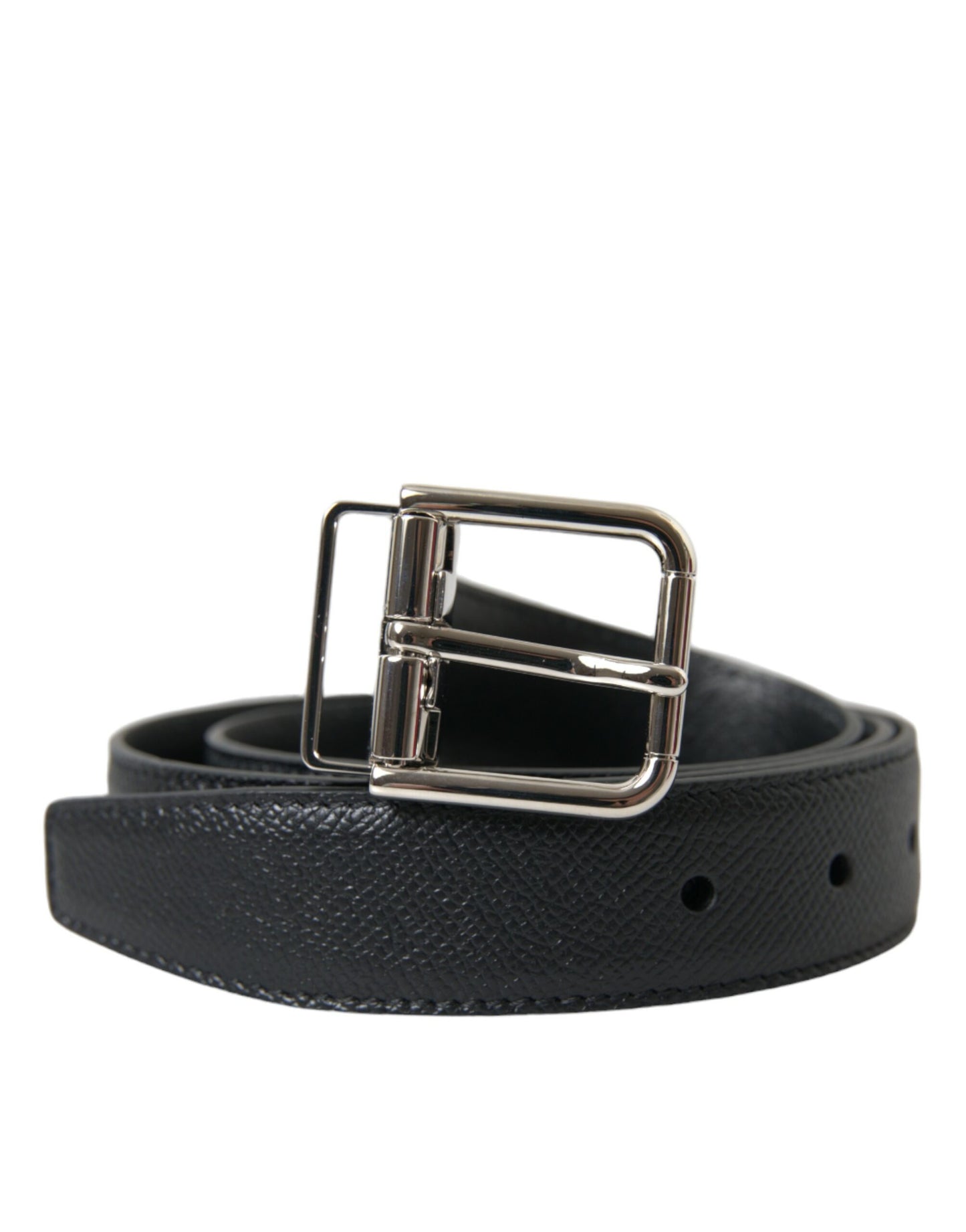 Elegant Black Leather Belt with Metal Buckle