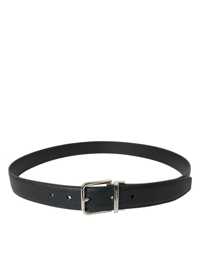 Elegant Black Leather Belt with Metal Buckle