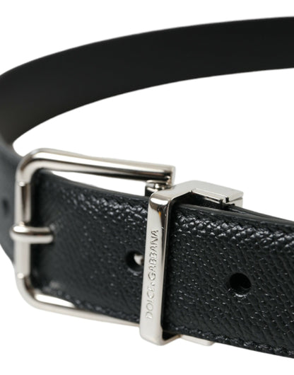 Elegant Black Leather Belt with Metal Buckle