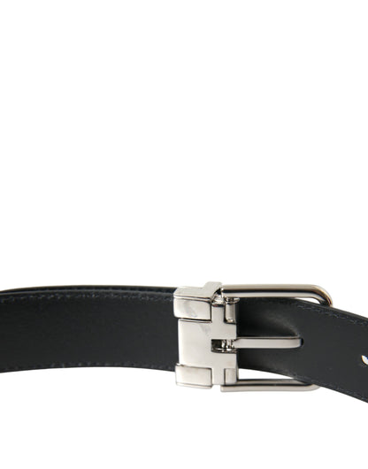 Elegant Black Leather Belt with Metal Buckle