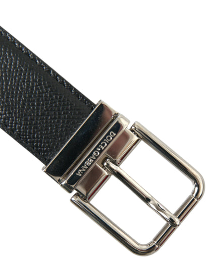 Elegant Black Leather Belt with Metal Buckle