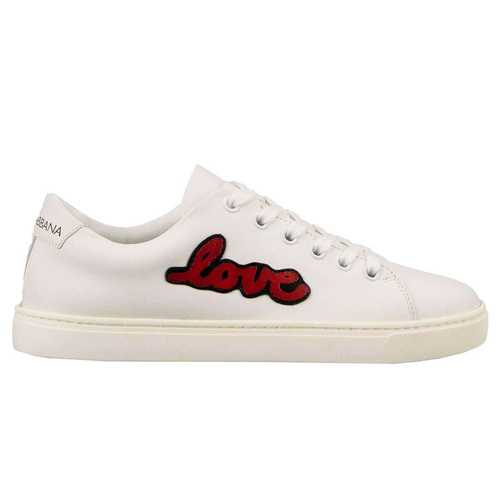 Chic White Calfskin Sneakers with Love Accents