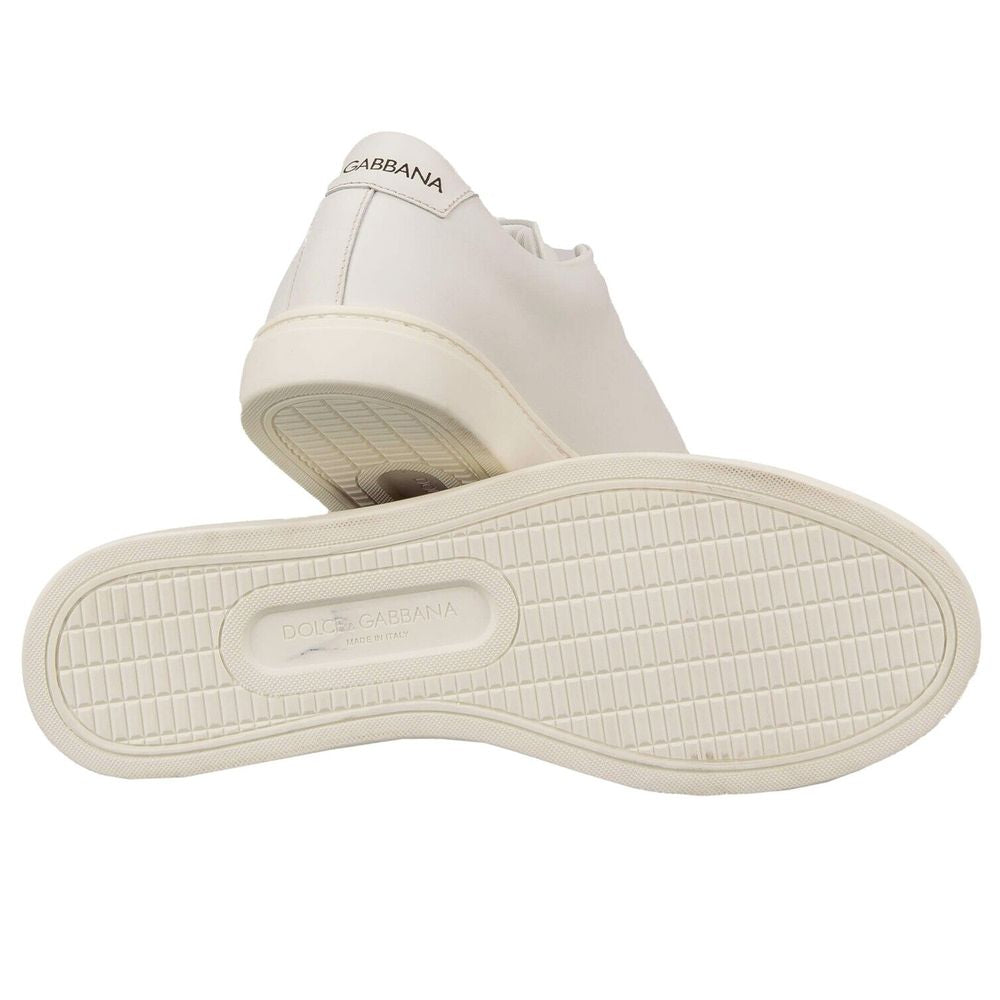 Chic White Calfskin Sneakers with Love Accents