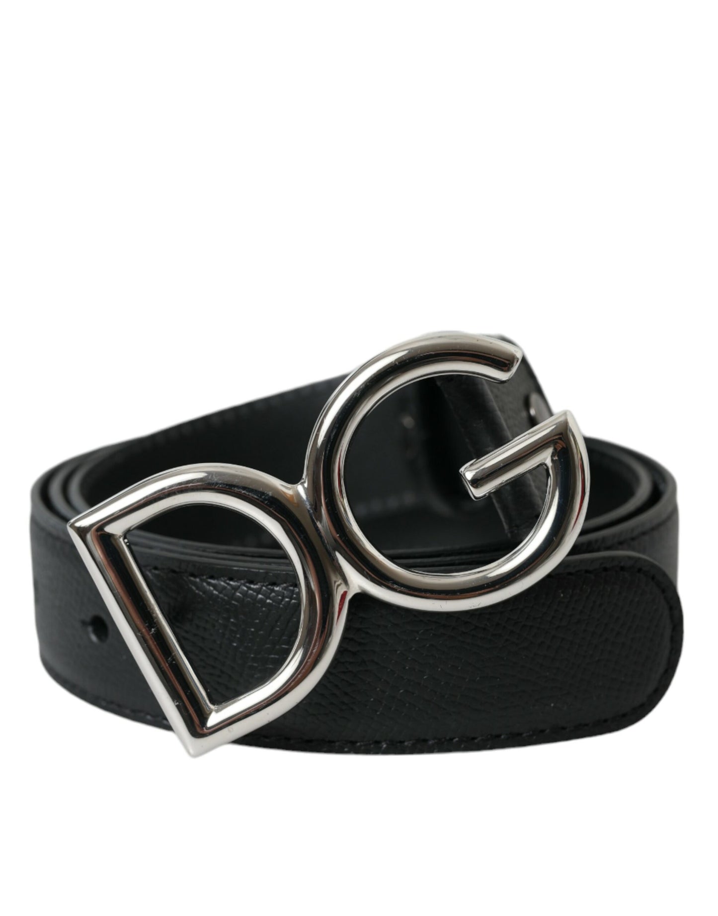 Elegant Black Leather Belt with Metal Buckle