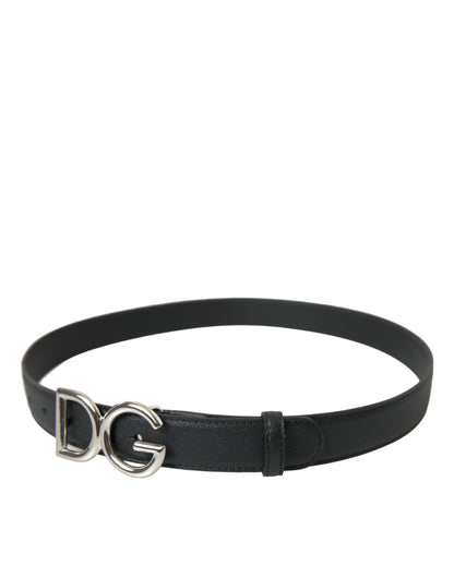 Elegant Black Leather Belt with Metal Buckle