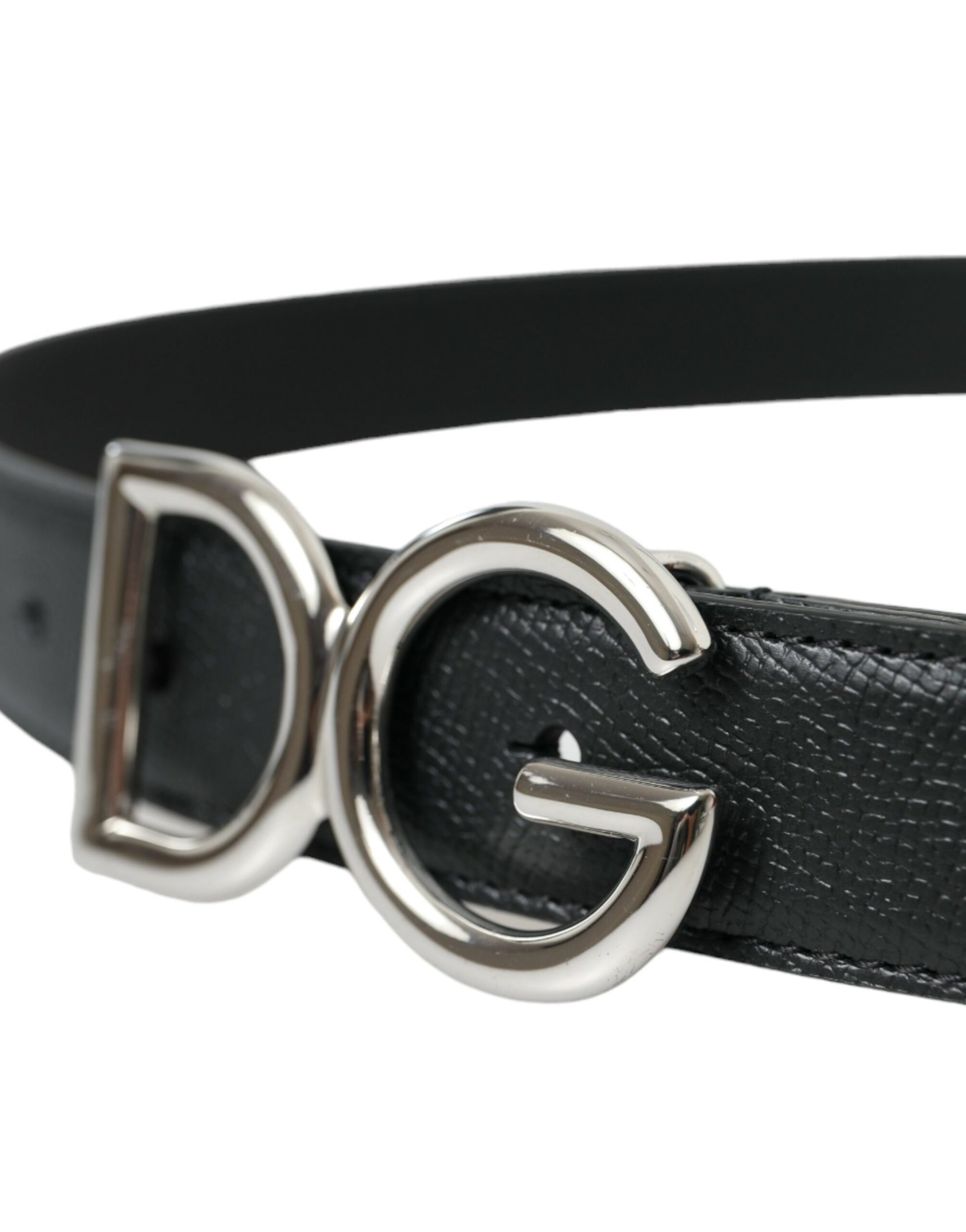 Elegant Black Leather Belt with Metal Buckle