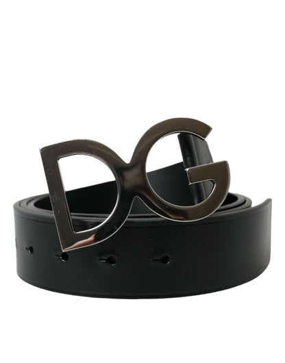 Elegant Black Calf Leather Belt with Metal Buckle