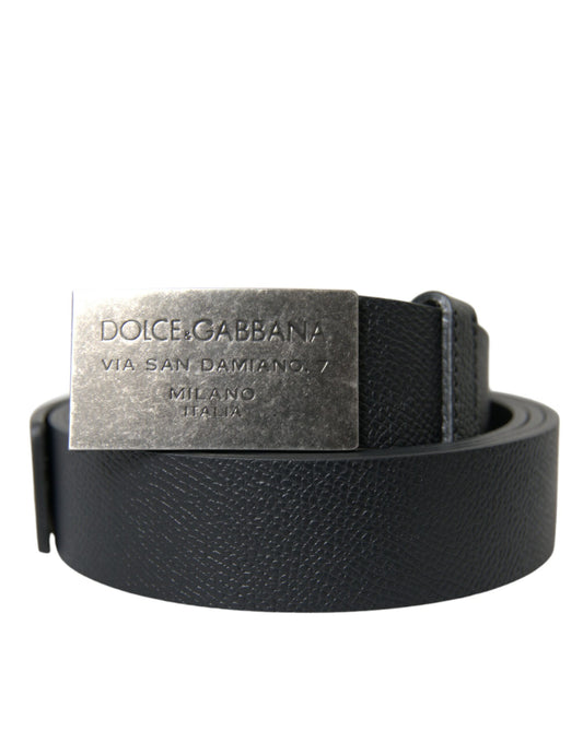 Elegant Black Leather Belt with Metal Buckle