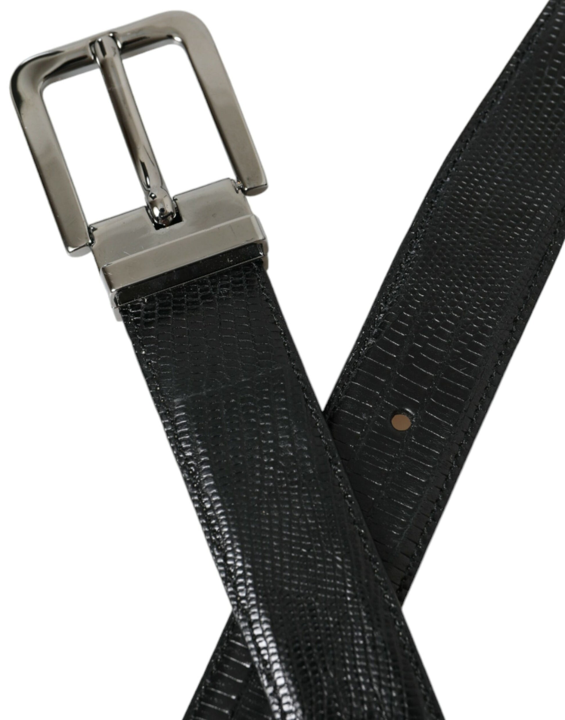 Chic Black Leather Belt with Metal Buckle