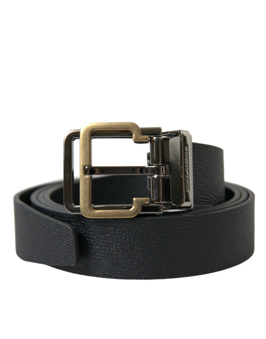 Elegant Black Leather Belt with Metal Buckle