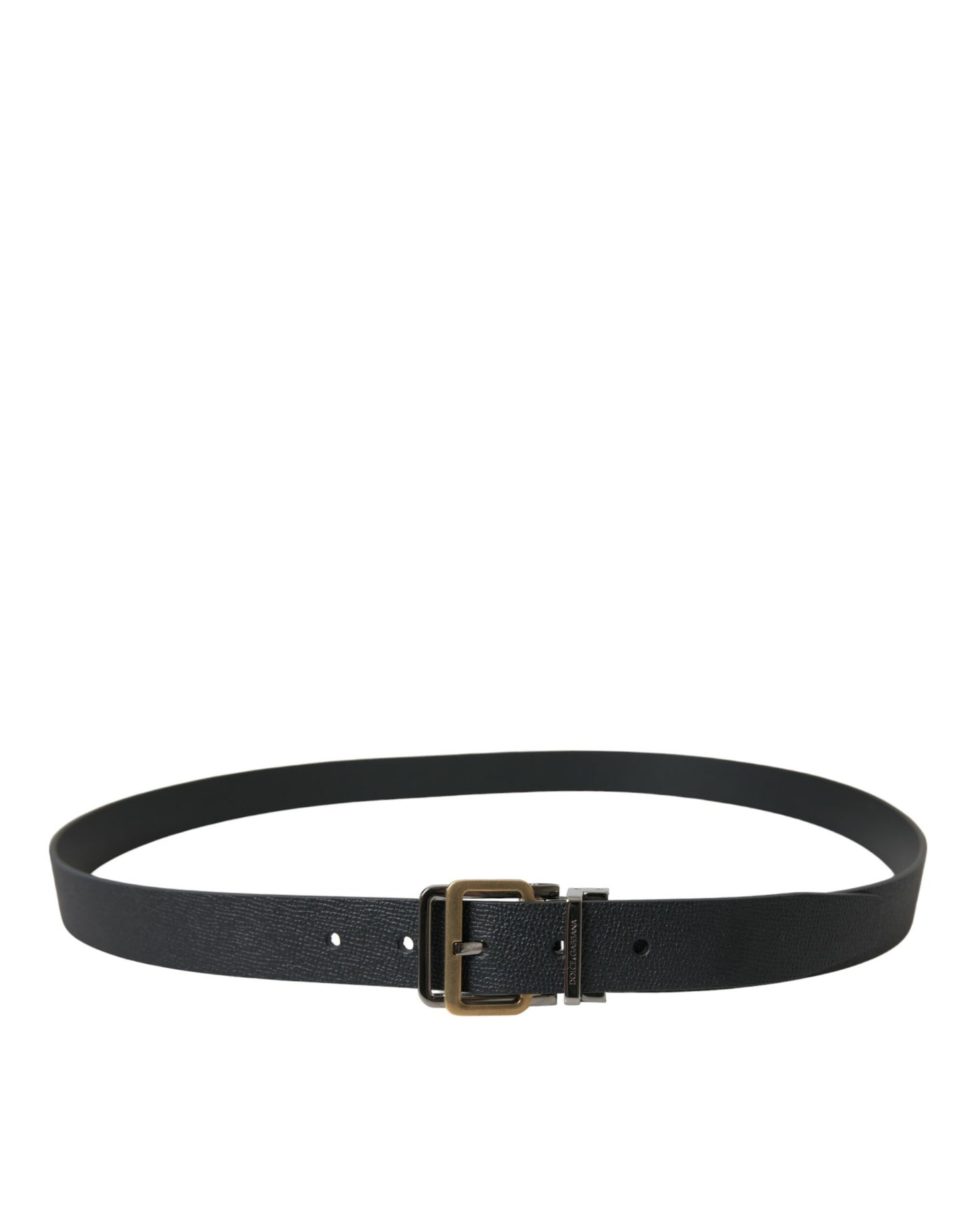 Elegant Black Leather Belt with Metal Buckle