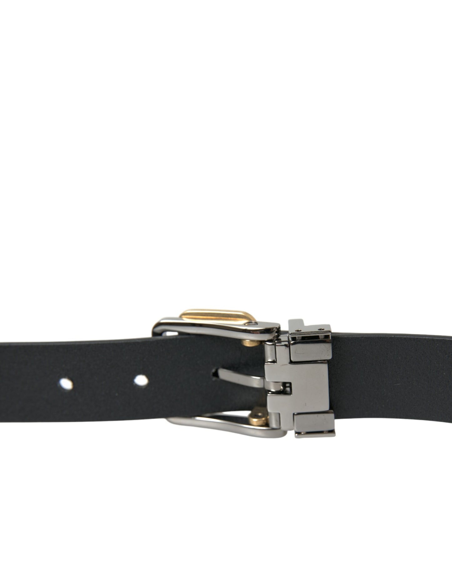 Elegant Black Leather Belt with Metal Buckle