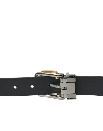 Elegant Black Leather Belt with Metal Buckle