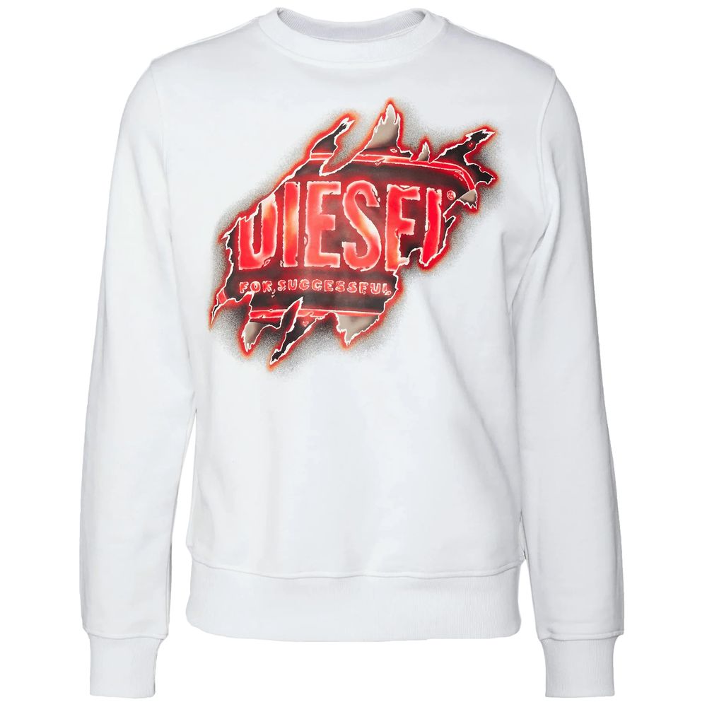 Crisp White Cotton Crewneck Sweatshirt with Print