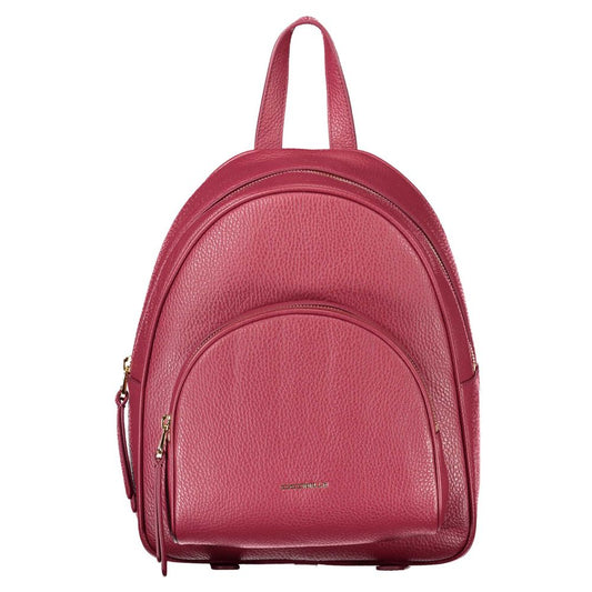 Chic Pink Leather Backpack with Logo Detail