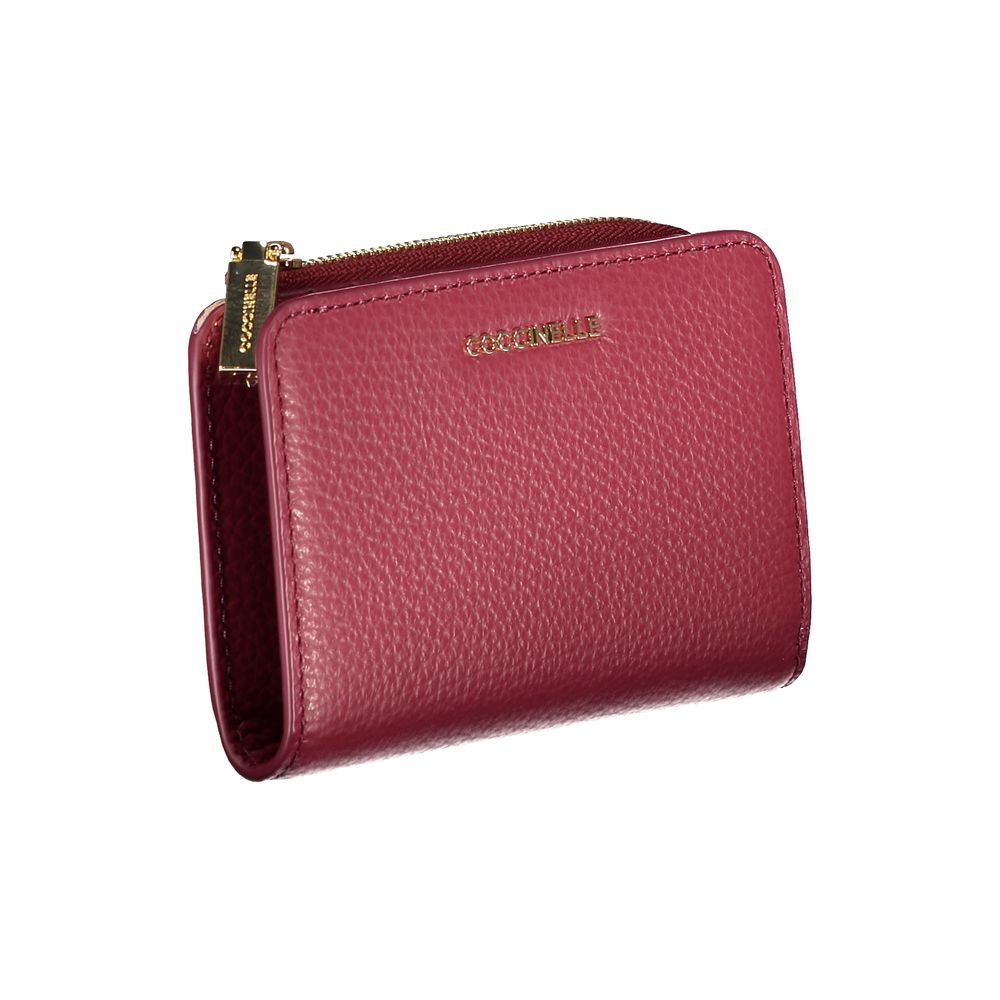 Elegant Pink Leather Wallet with Secure Closures