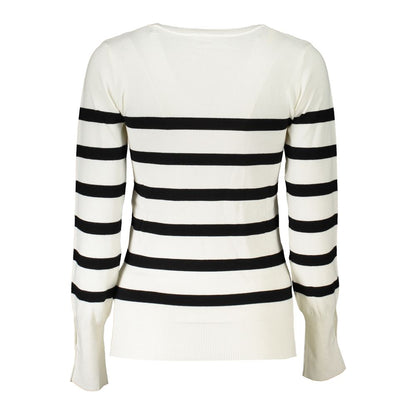 Chic V-Neck Striped Sweater with Logo Embroidery