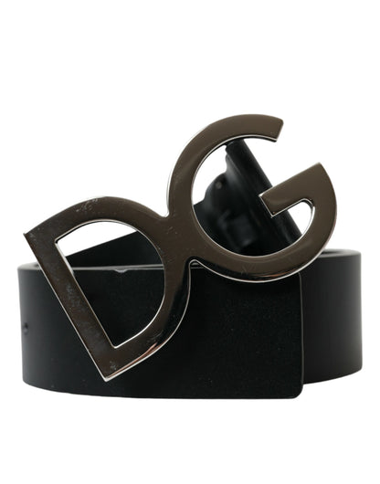 Elegant Black Leather Belt with Metal Buckle