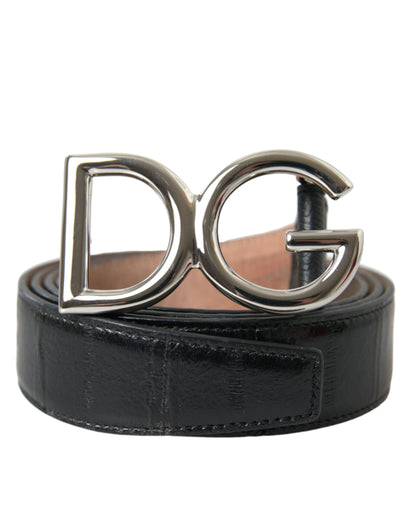 Chic Black Leather Belt with Metal Buckle