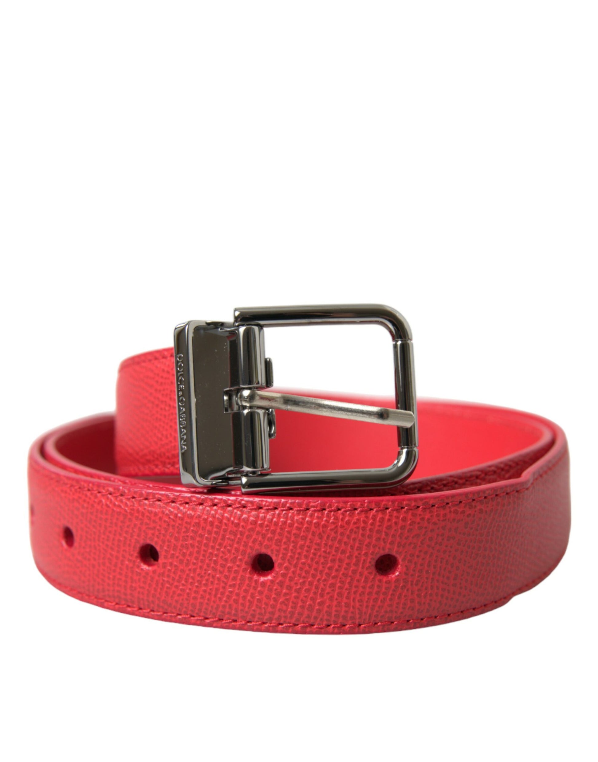 Elegant Red Leather Waist Belt with Logo Buckle