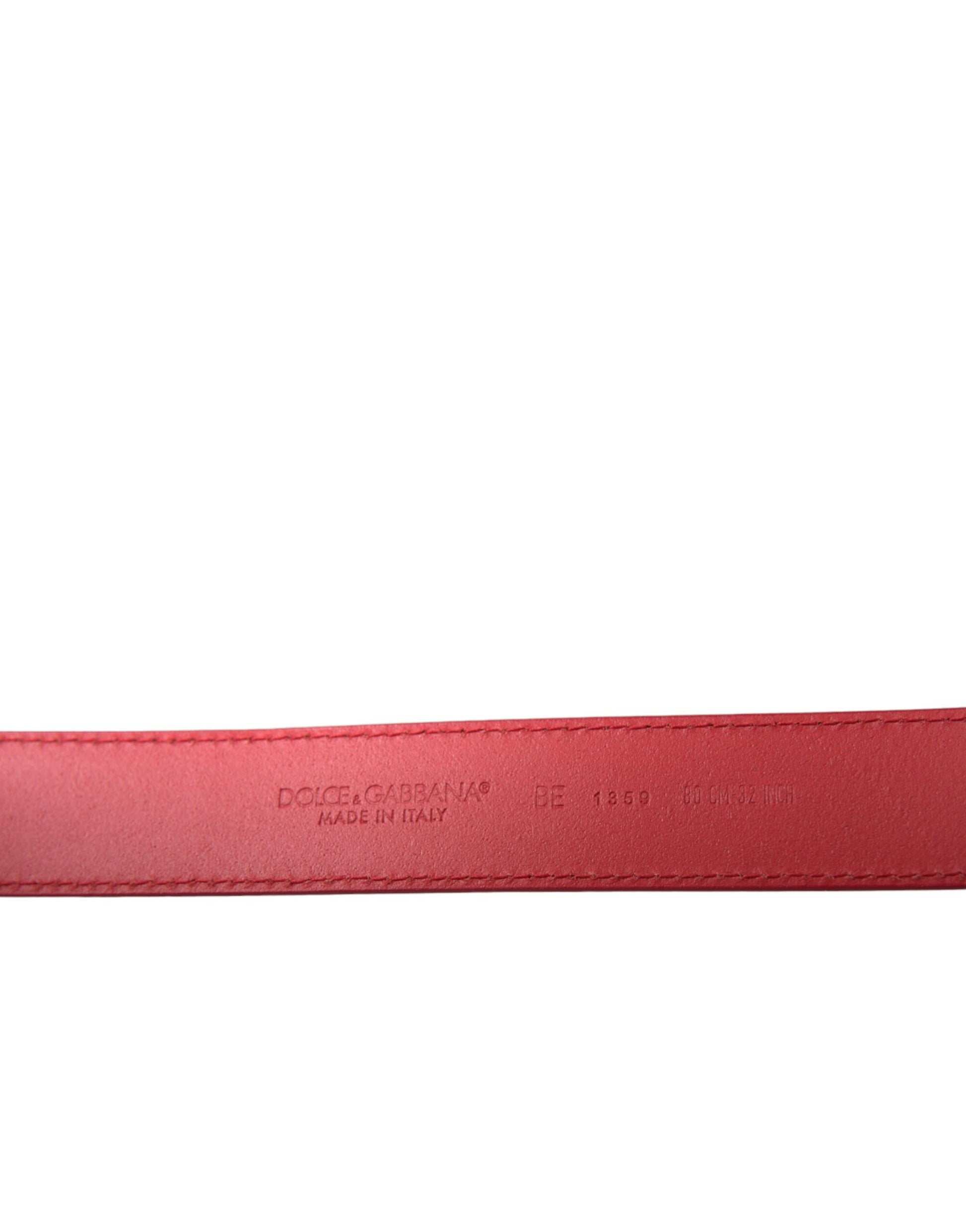 Elegant Red Leather Waist Belt with Logo Buckle