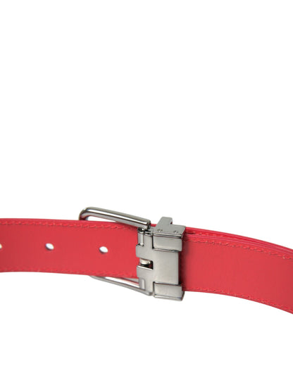 Elegant Red Leather Waist Belt with Logo Buckle