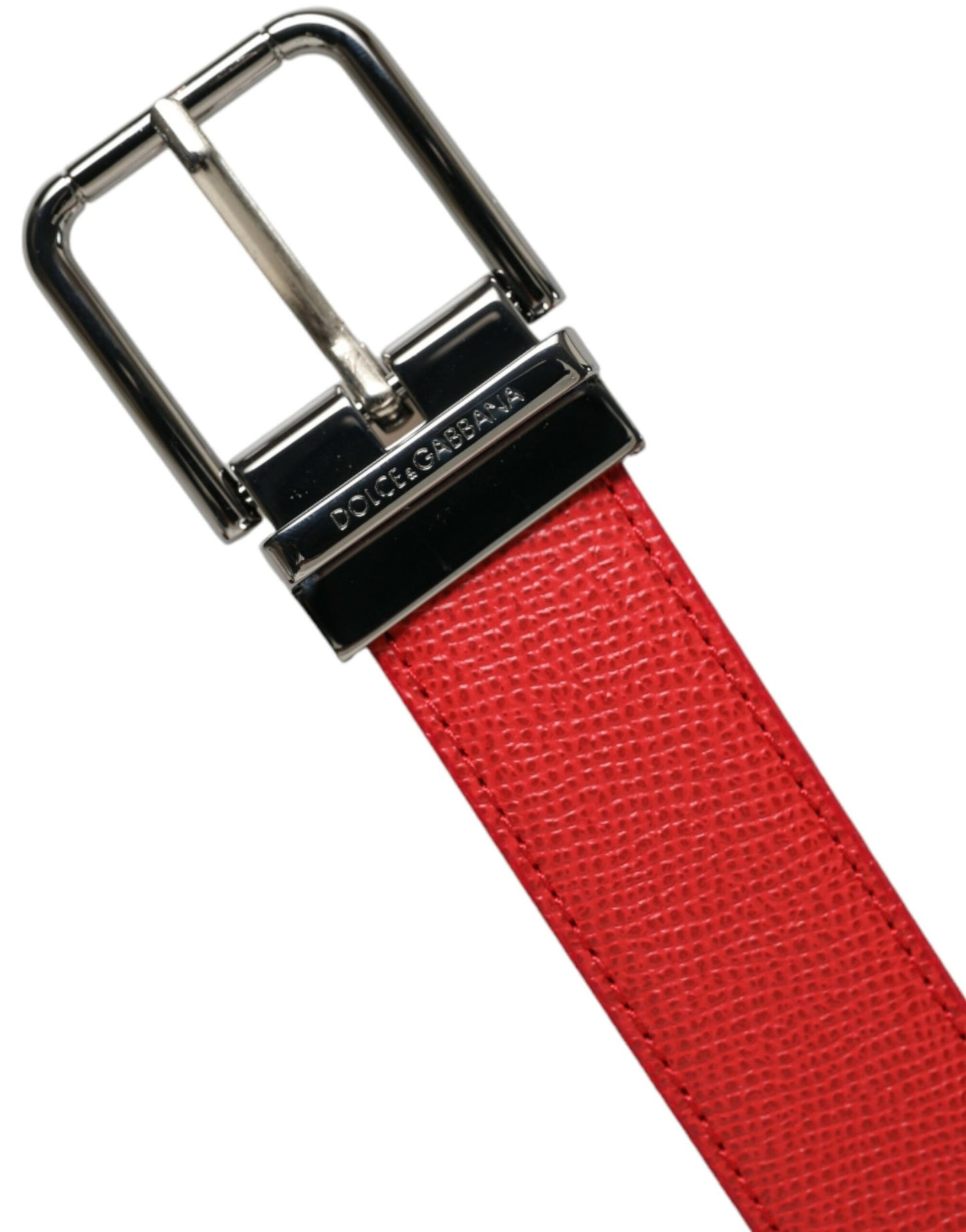 Elegant Red Leather Waist Belt with Logo Buckle