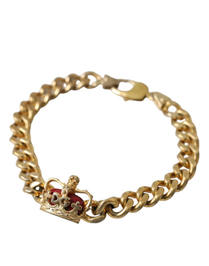 Opulent Gold-Tone Chain Bracelet with Red Accents