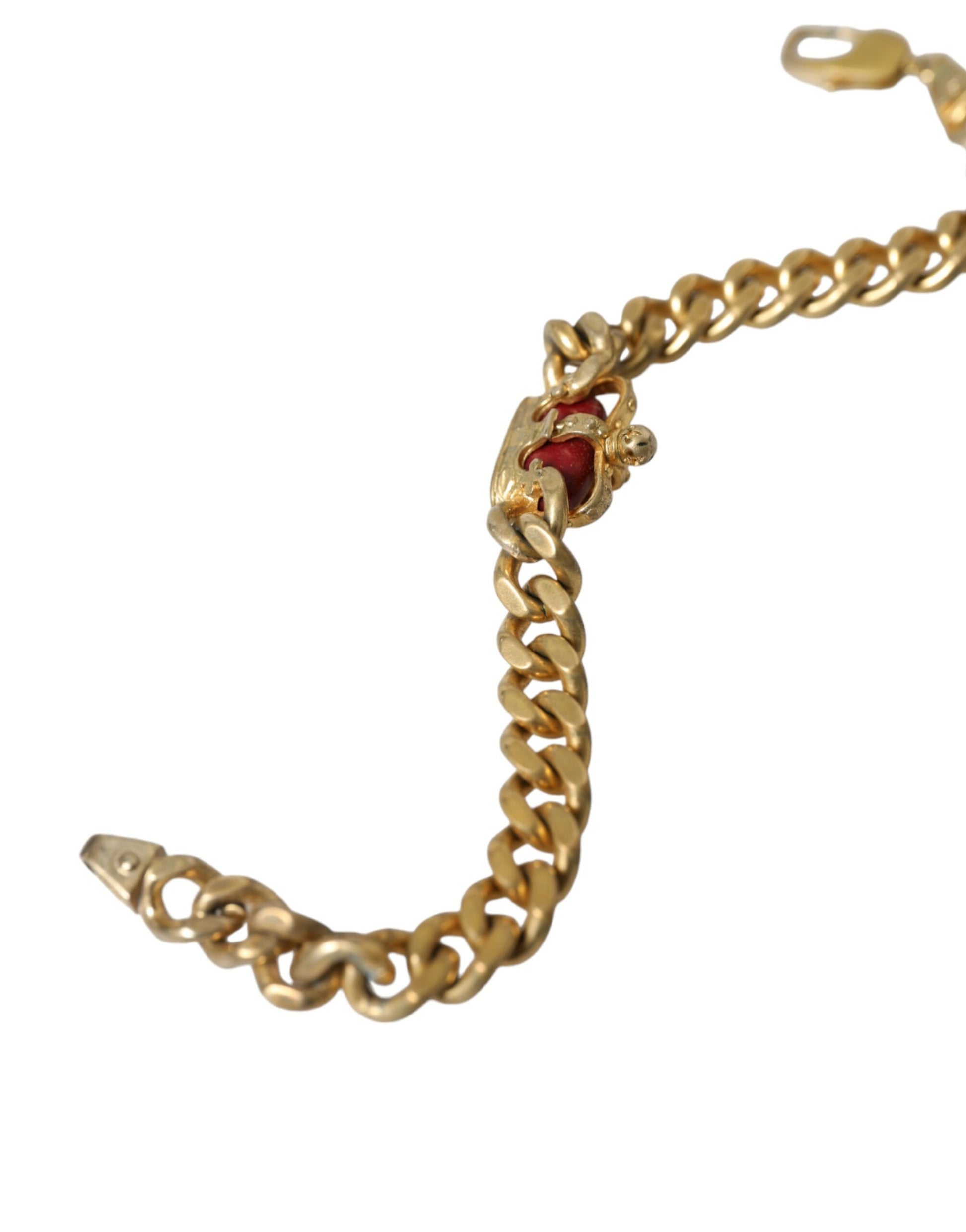 Opulent Gold-Tone Chain Bracelet with Red Accents