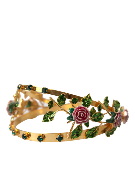 Elegant Gold-Tone Roses Crystal Diadem